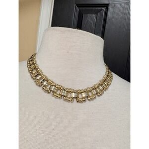 Vintage Gold Tone Book Chain Collar Necklace Wide Panel Choker